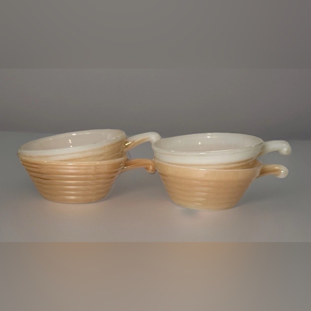 Vintage Lot Of 4 Fire King Lusterware Beehive Handled Bowls Anchor Hocking